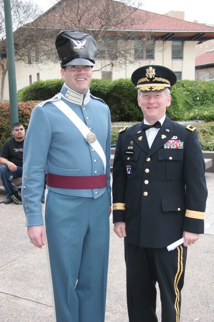 Marc Conselman 96, as First Lieutenant Joseph Bonnell, Class of 1825, designated Hero of the Texas Revolution with BG Patrick Finnegan '71 at Joseph Bonnell Day ceremony in Austin Texas, March 6, 2010