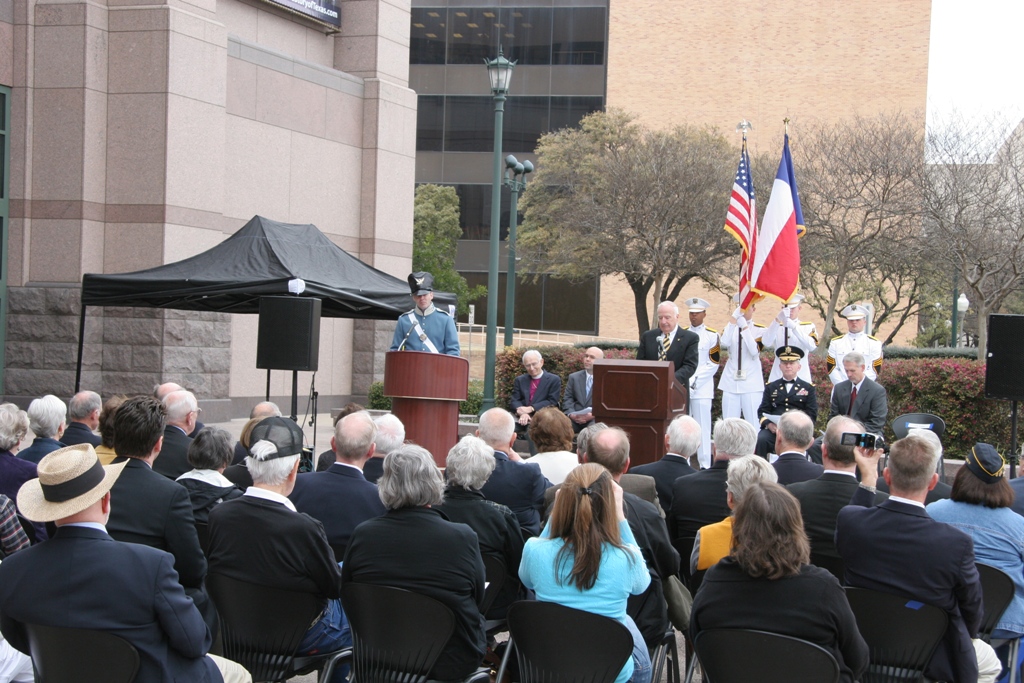 Marc Conselman '96, as First Lieutenant Joseph Bonnell, Class of 1825, as he would have appeared in 1836, addressing the audience