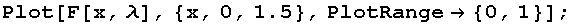 Plot[F[x, λ], {x, 0, 1.5}, PlotRange→ {0, 1}] ;