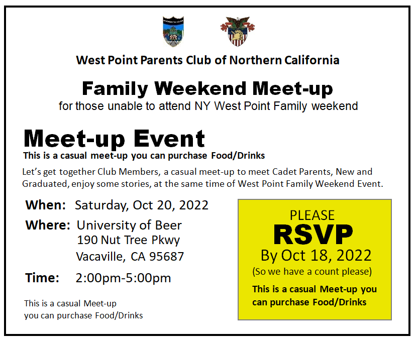 MEETUP EVENT for those unable to fly to West Point Family Weekend
