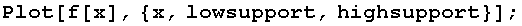 Plot[f[x], {x, lowsupport, highsupport}] ;
