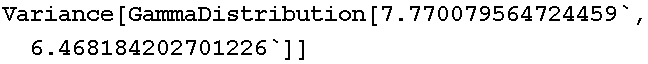 Variance[GammaDistribution[7.77008, 6.46818]]
