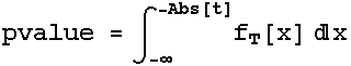 pvalue = ∫_ (-∞)^(-Abs[t]) f_T[x] x