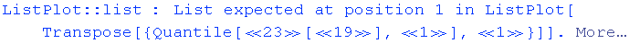 ListPlot :: list : List expected at position 1 in ListPlot[Transpose[{Quantile[«23»[«19»], «1»], «1»}]] .  More…